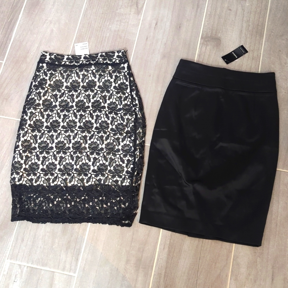 2 pairs of pencil skirts H&M lace & bebe satin XS / 0